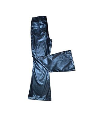 Sugar & Jade Black Faux Leather Flare Pants Women's Size 14 Stretch Bootcut.